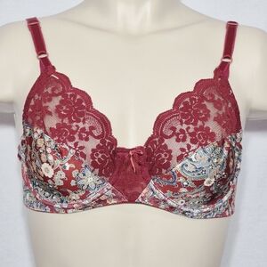 34C Maidenform 7329 Vintage Chantilly Unlined Satin & Lace‎ Divided Cup UW Bra